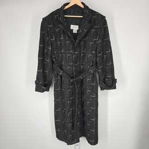 Vintage Scott Ross Women's M Charcoal Plaid Belted Trench Coat Long Sleeve